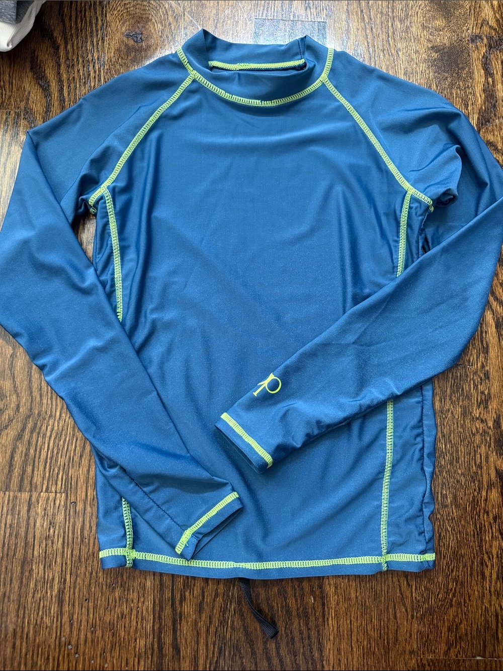 Kids Long-Sleeve Blue Rash Guard with Lime Contrast Stitching